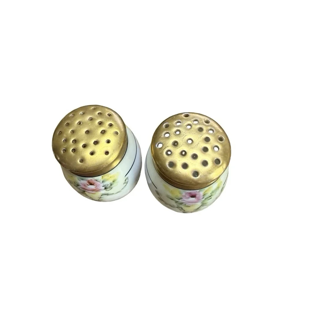 Vintage‎ Porcelain Salt & Pepper Shakers Royal Austria Gold Flowers Hand Painted